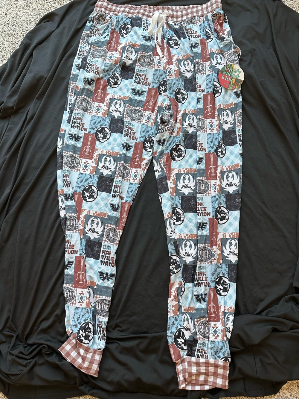 Women’s Blue & Brown Western Singers and Country Patterned Bamboo Joggers
